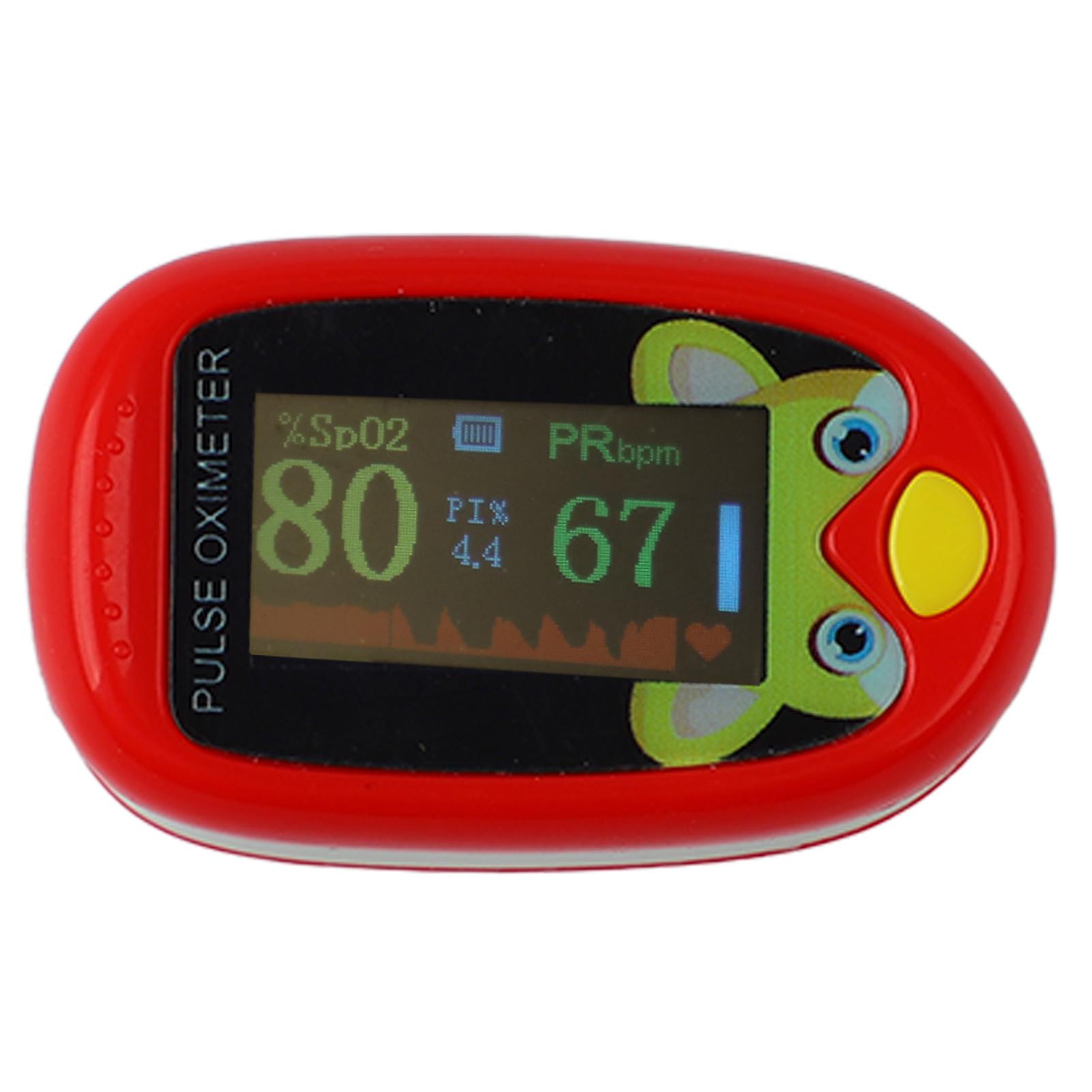 Fingertip Clip Oximeter 6 Modes Automatic USB Charging LED Blood Oxygen Monitor for Children Kids Red