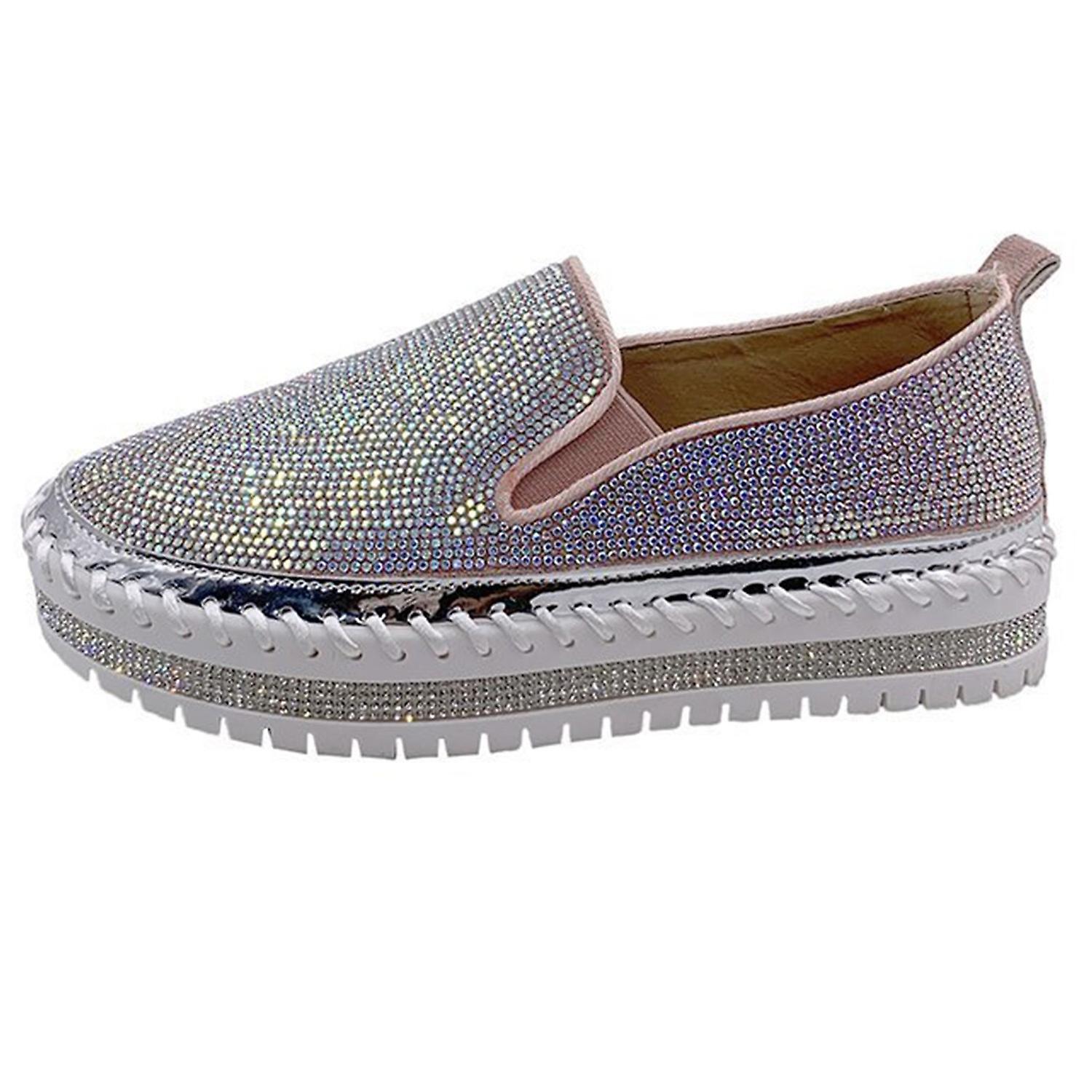 Women's Rhinestones Glitter Platform Slip-on Sneakers Casual  Handmade Comfortable Sparkle Bling Seq