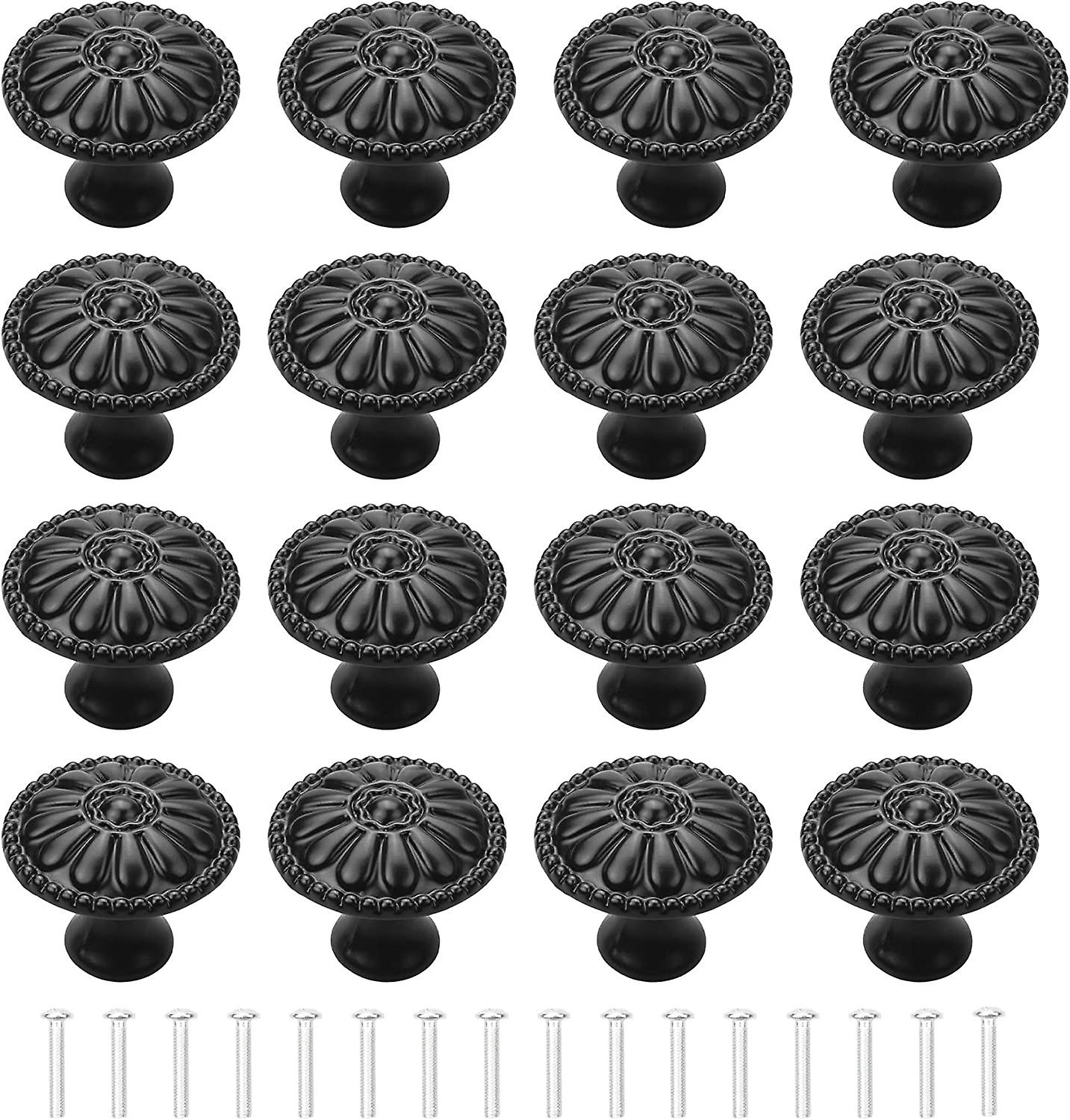 16Pcs Black Cabinet Door Handle, Round Drawer Knobs, Single Hole Cupboard Handle