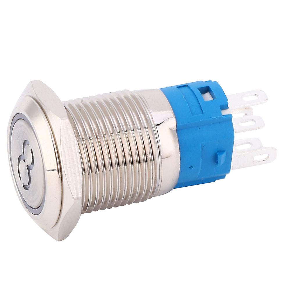 2 Pcs 16mm Button Switch Stainless Steel Flat Head Self-Reset 5 Pin Button with '8' SymbolWhite 220VAC