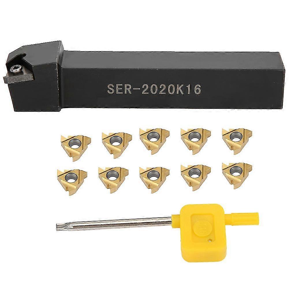 16ER AG60 Inserts Set for CNC Lathe Turning Tool Holder - 10pcs with SER2020K16 Boring Bar and 1pc Wrench