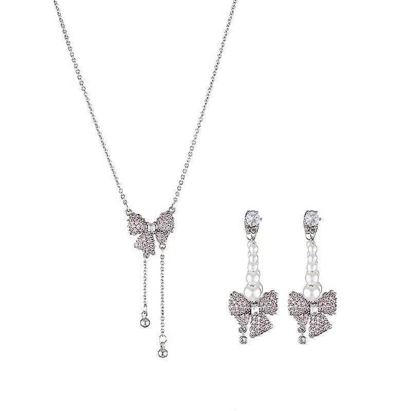 Pink Bow Necklace & Earrings Gift Set