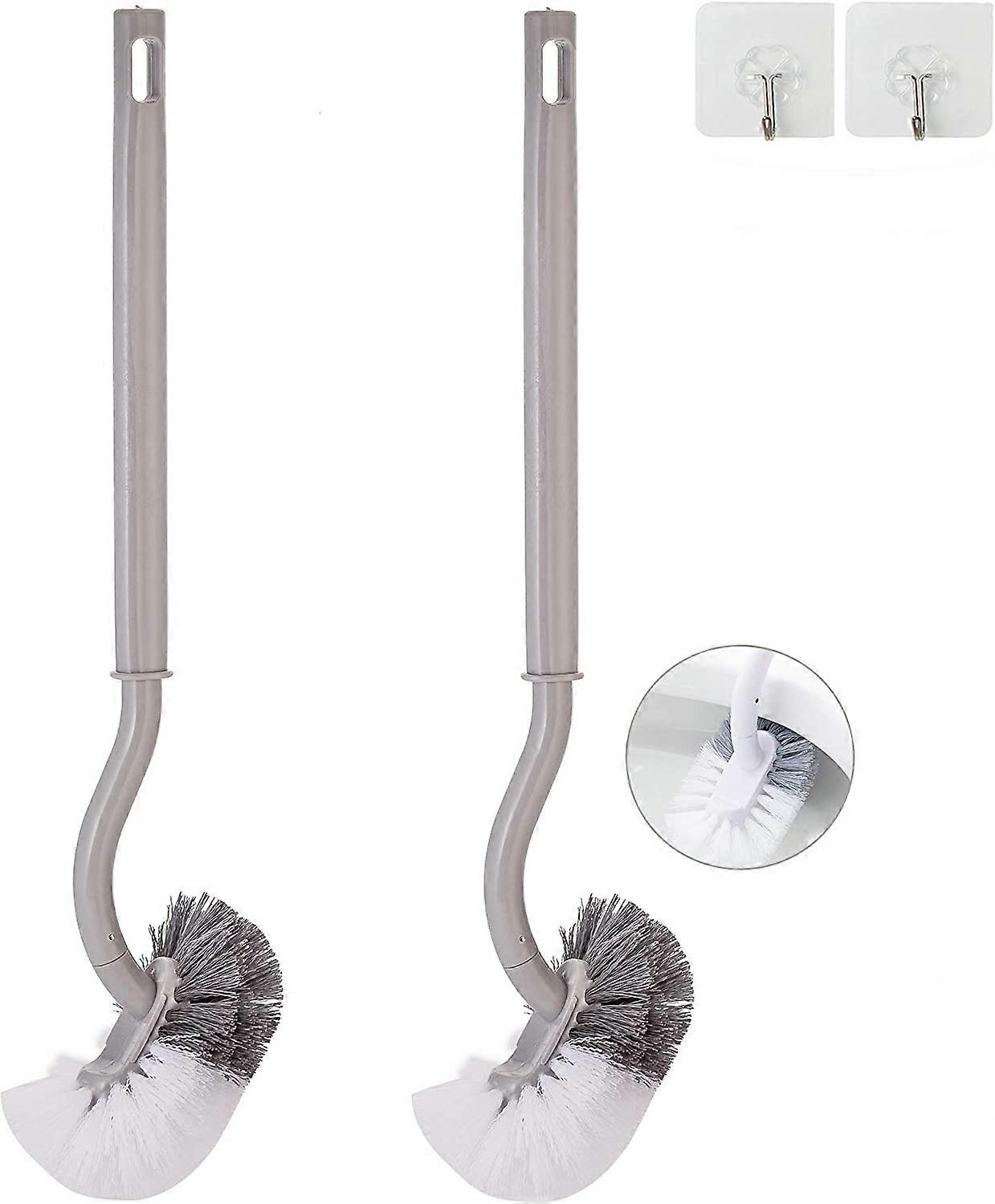 Bathroom Curved Compact Handle Toilet Bowl Brush Strong Bristles with 2 Pcs Bonus Adhesive Hooks i