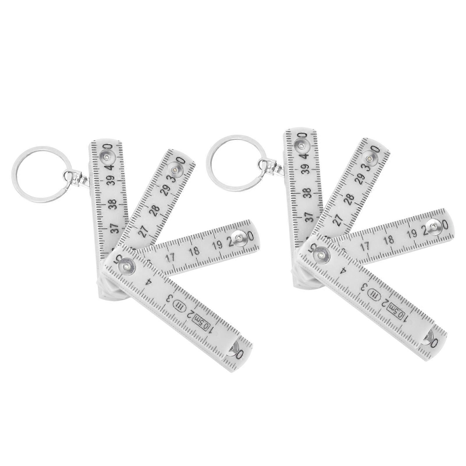 2Pcs ABS Folding Ruler Portable 0.5m Foldable Ruler with Key Ring for Carpentry Laying TilesWhite