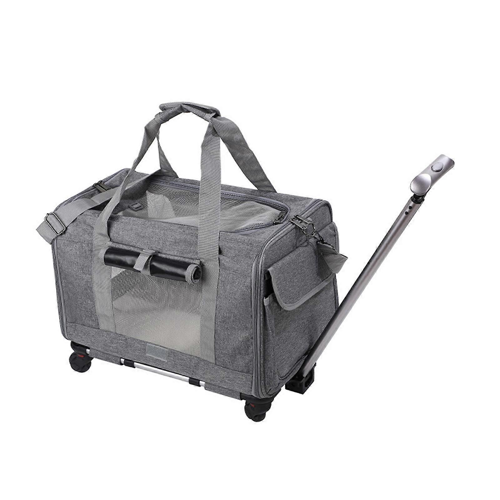 Dog Cat Carrier with Wheels Breathable Ventilated Soft Sided Rolling Carrier gray