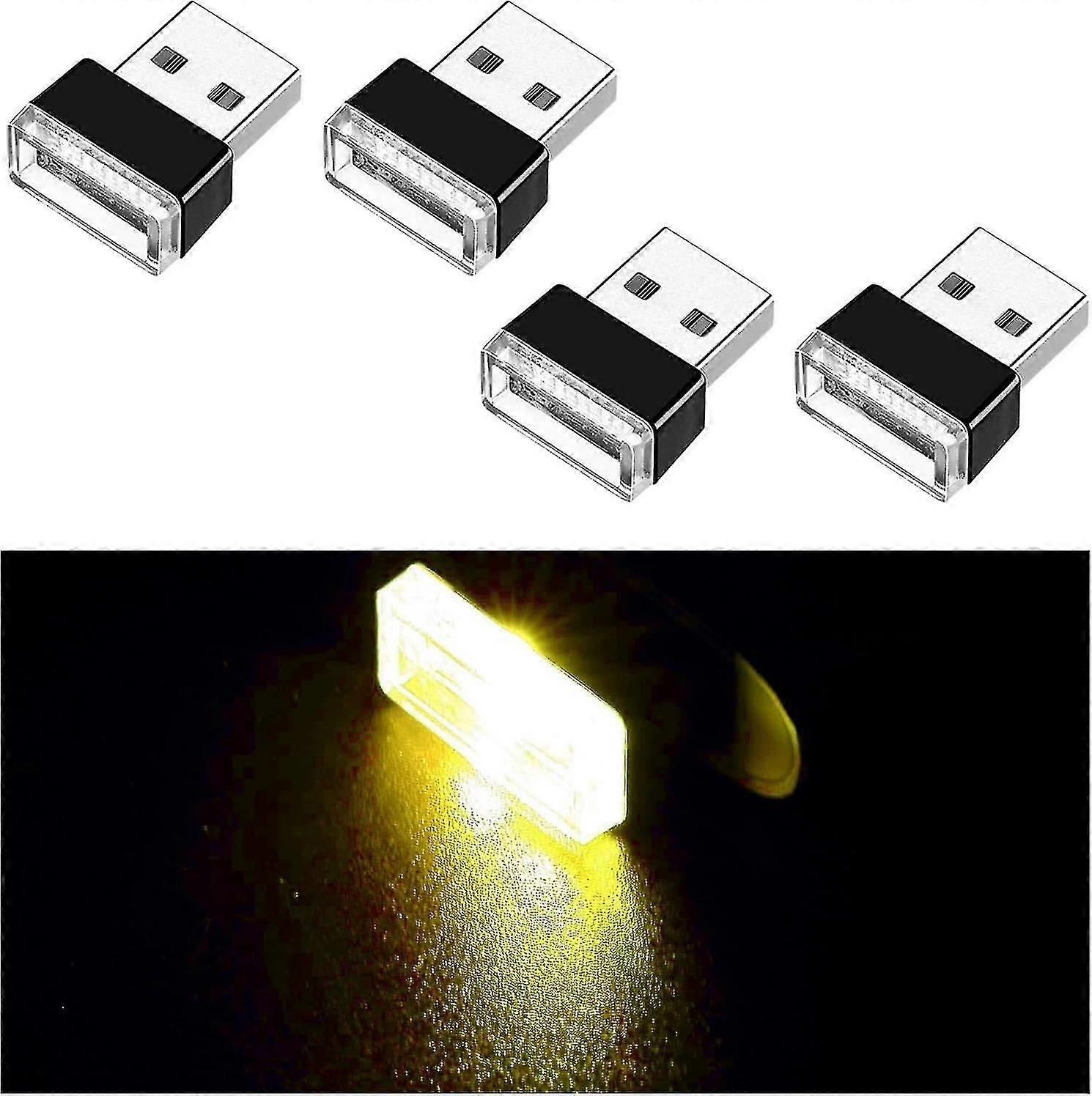 4pcs Usb Led Car Interior Atmosphere Lamp, Mini Usb Car Light, Plug-in Usb Interface Trunk Ambient Lighting Portable Night Light - SHENSHEN