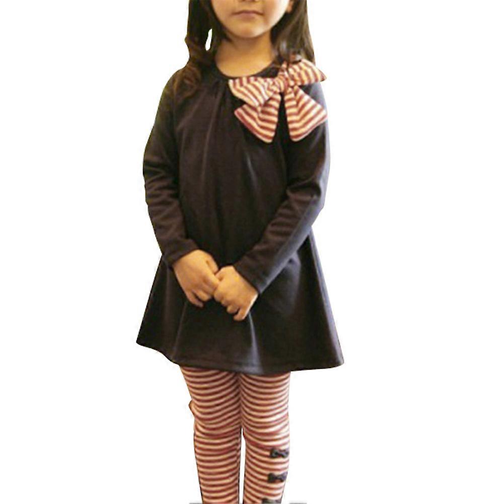 2pcs Girls Kid Bow T Shirt Tops Striped Pants Tracksuit Set Outfit Clothes New