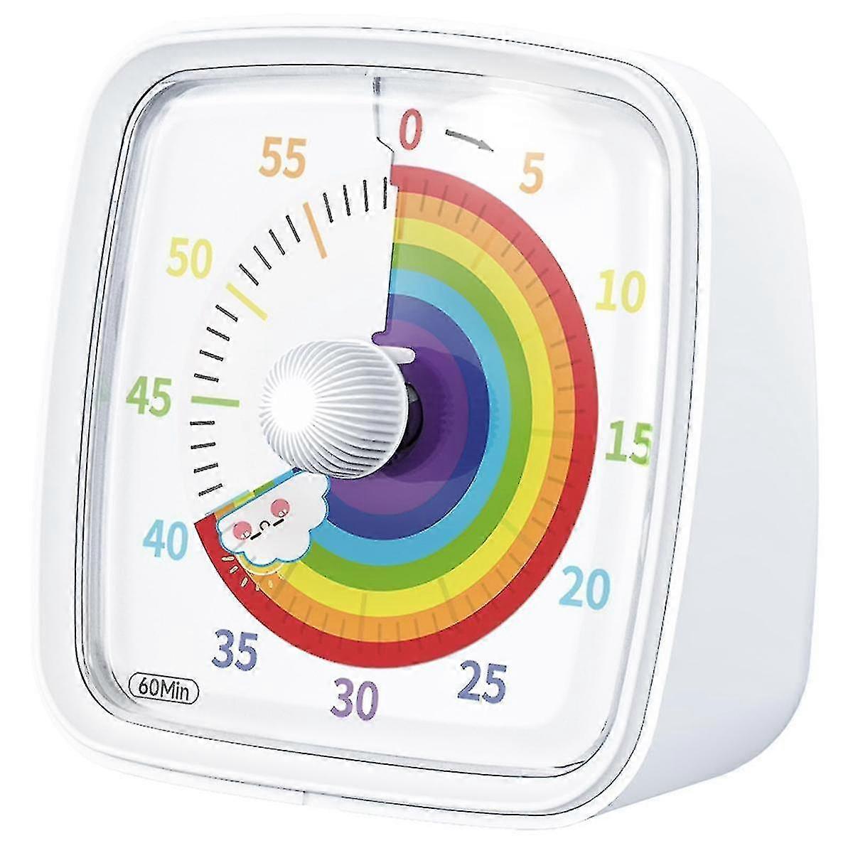 60-Minuten-Timer mit Nachtlicht, Countdown-Timer, Pomodoro-Timer mit Regenbogenmuster für Kinder und Erwachsene Weiß-XinHan