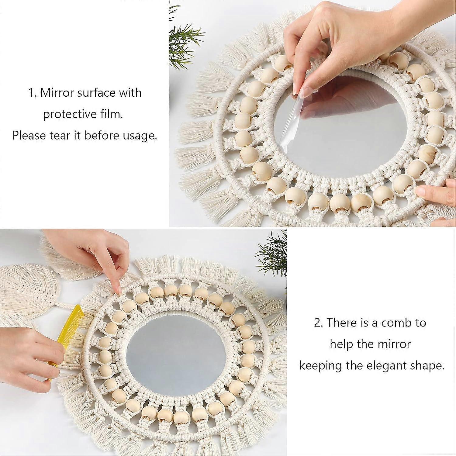 Picture of Hanging Wall Mirror with Macrame Fringe Round Decoration Boho Antique ...