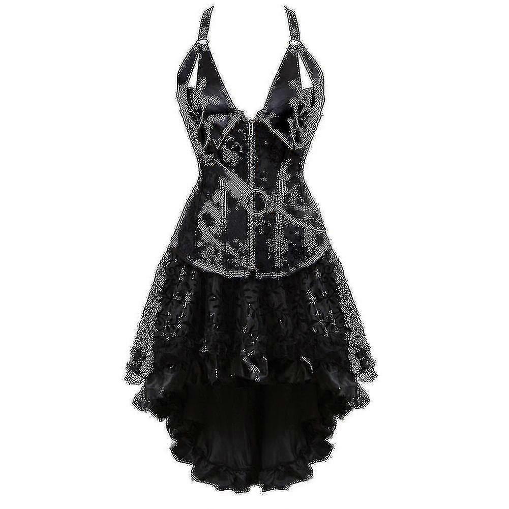Steampunk Corset Dress Women Gothic Faux Leather Corset With Asymmetric  Lace Skirt Set S-6xl | Fruugo QA