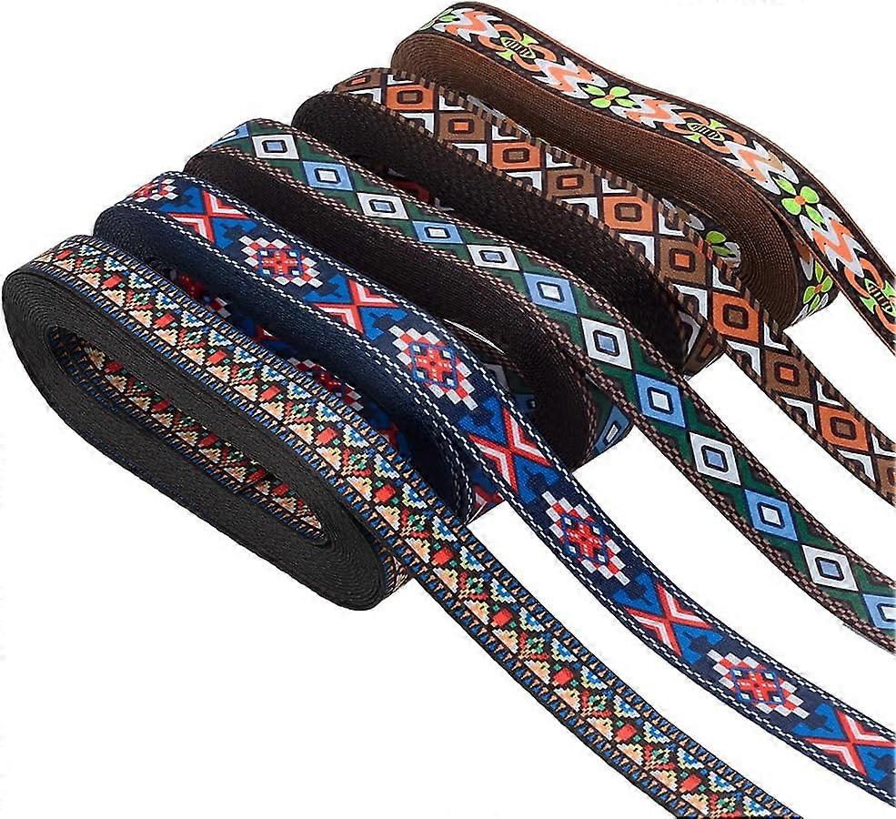 25 Yard Flower Printed Ribbon Trim 5/8 inch Wide 5 Style Vintage Printed Webbing with Rhombus Pattern Boho Printed Lace Ribbon Trim Sewing Lace Trim f