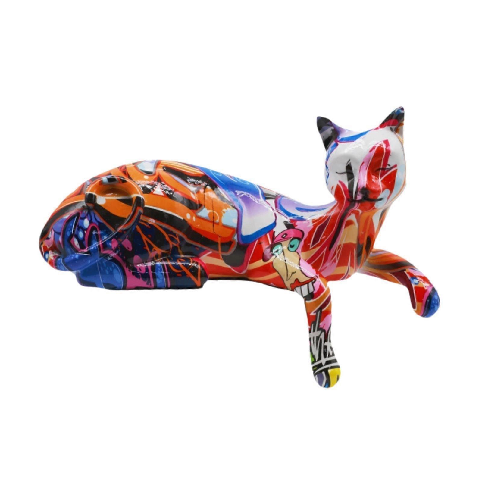 Graffiti Sleeping Cat Statue Resin Sculpture for Wedding Gift Versatile Cute Style A