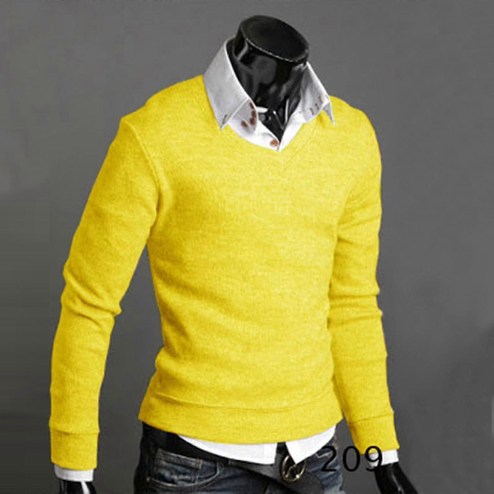 Men Plain V-neck Knitted Jumper Pullover Sweater