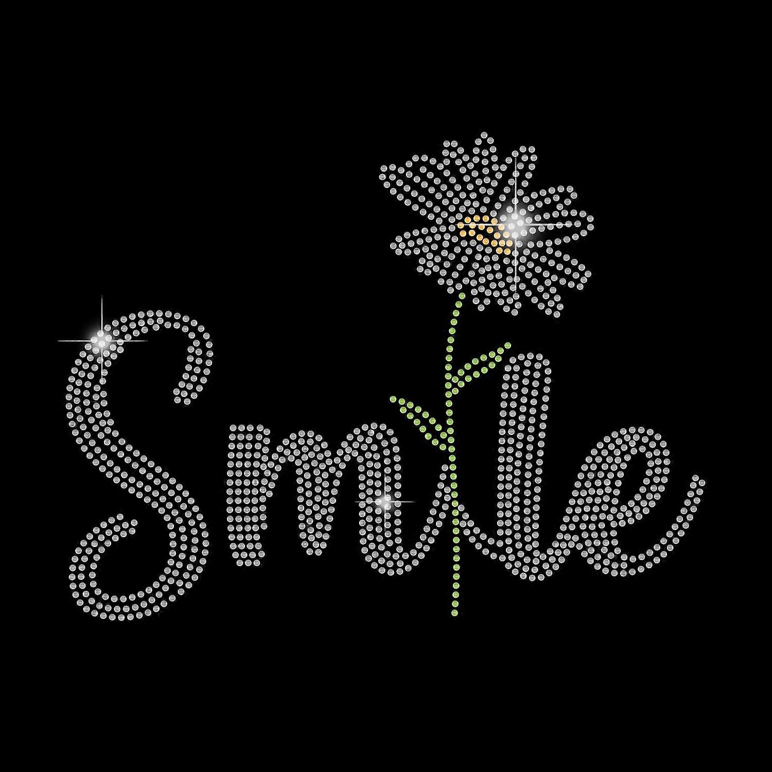 Smile Rhinestone Letters Iron Hotfix Transfer Daisy Crystal Appliques Clothing Sticker Decorative Crystal Rhinestone Badges Patch for Clothes Bag Pant
