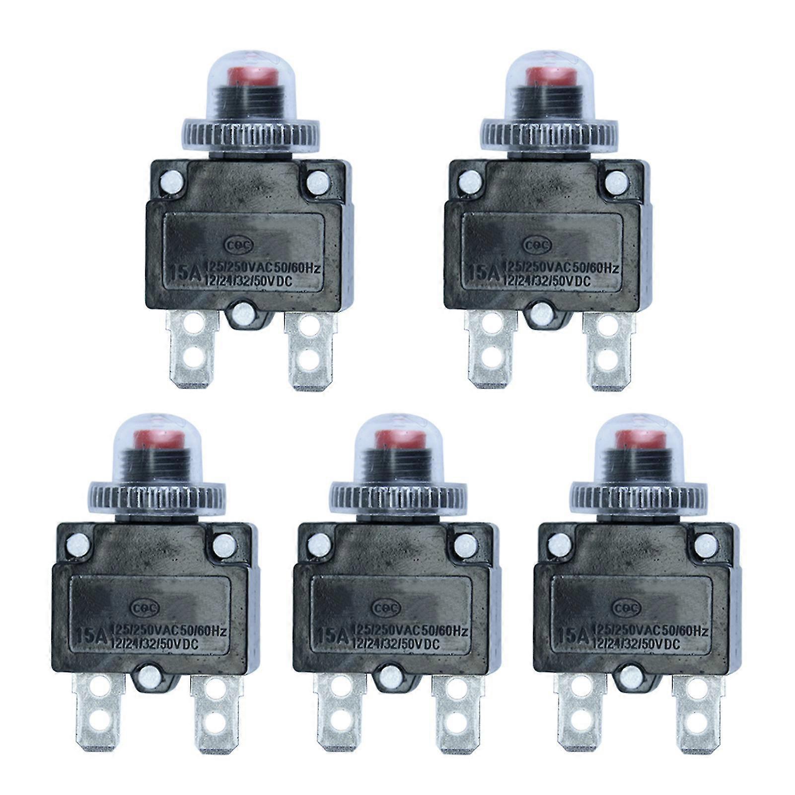 Circuit Breaker Overload Protector Switch Fuse Overload Overcurrent Reset Insurance 5pcs 15a Bakelite Base Metal Terminal Black 10a-In stock