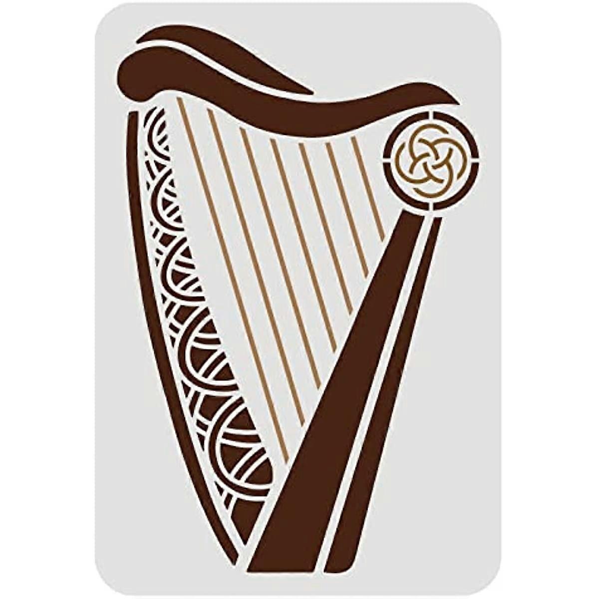 Celtic Irish Harp Stencil Musical Instrument Mylar DIY Art Craft Template Reusable Irish Welsh Knotwork Symbols Washable Wall Stencils for Painting on