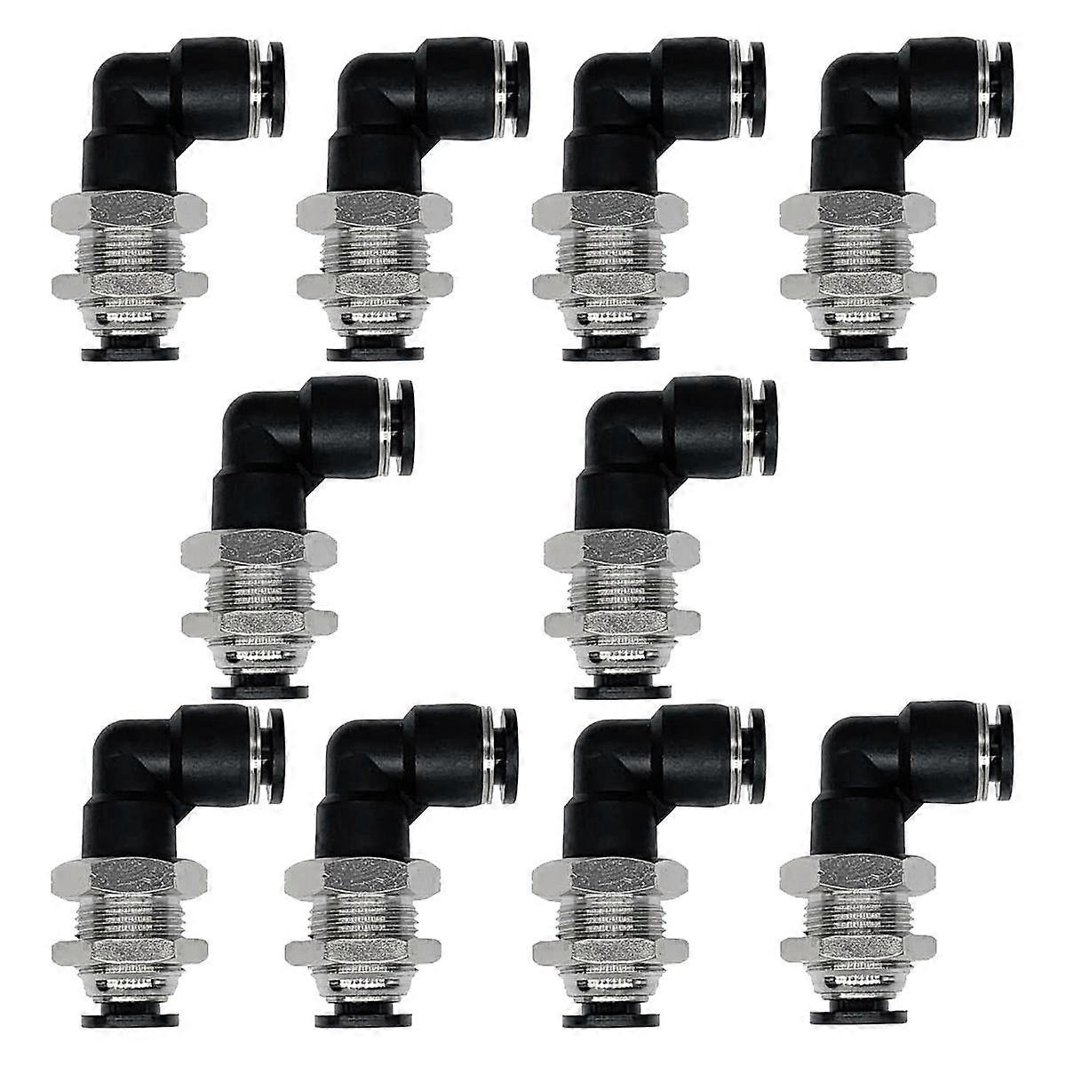 10Pcs Bulkhead Elbow 1/4in x 1/4in Tube OD Push to Connect Tube Fitting, Elbow Pneumatic Quick Conn