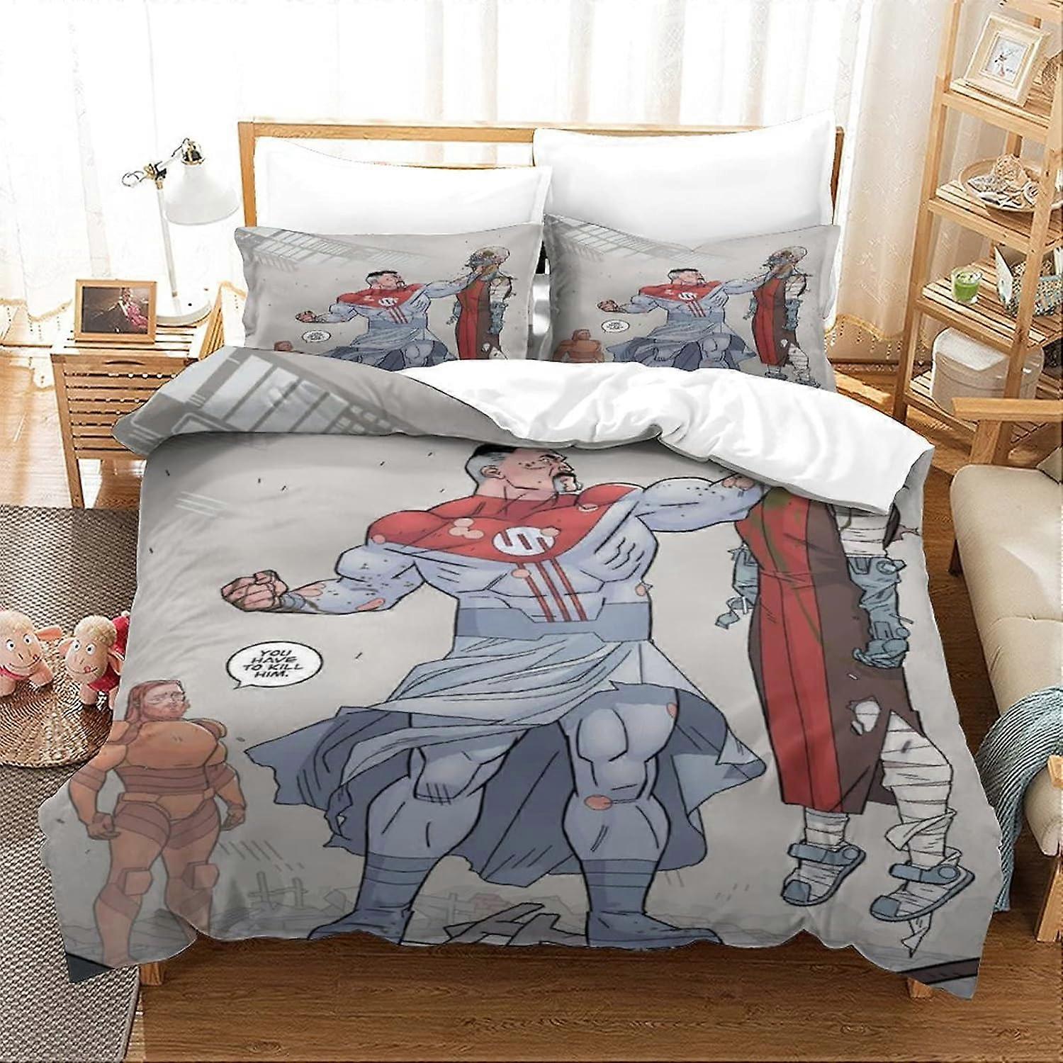 Oövervinnerlig D Superhero Tryckt Effekt Påslakan Set med Örngott, Microfiber Mark Grayson Enkeltäcke Sängkläder Setx 135 * 200 CM