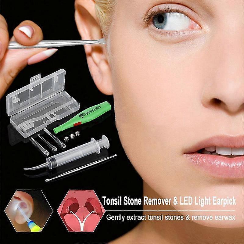 LED Earwax Removal Tool Kit Stainless Steel Earpick Tonsil Stone Extractor
