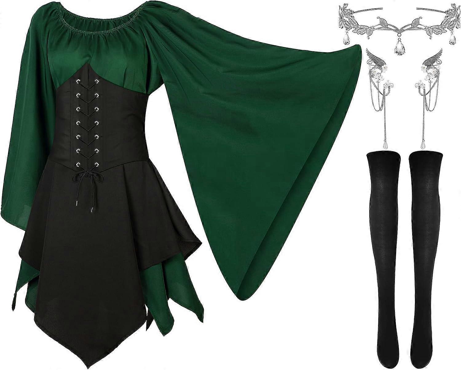 4 Stck Frauen Elf Kostm Renaissance Traditionelles irisches Kleid Fee  Kostm Elf Ear Cuffs fr Frauen Halloween Cosplay Party | Fruugo DE