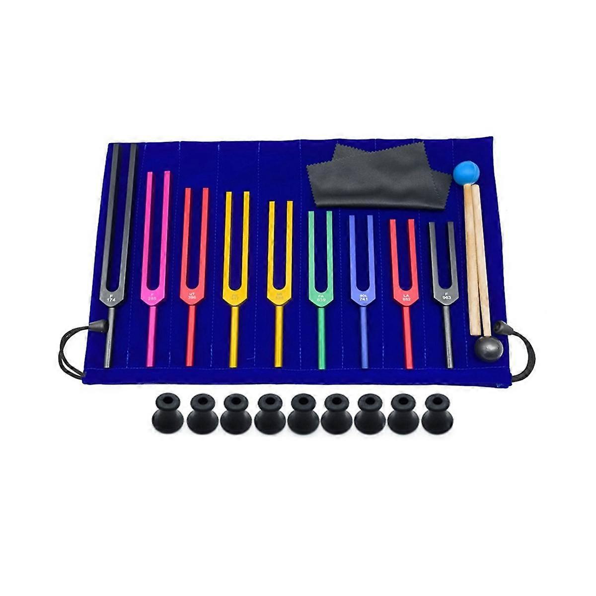 9 Pieces of Colorful Solfeggio Aluminum Alloy Tuning Forks, Tuning Forks for Therapy, Voice Therapy