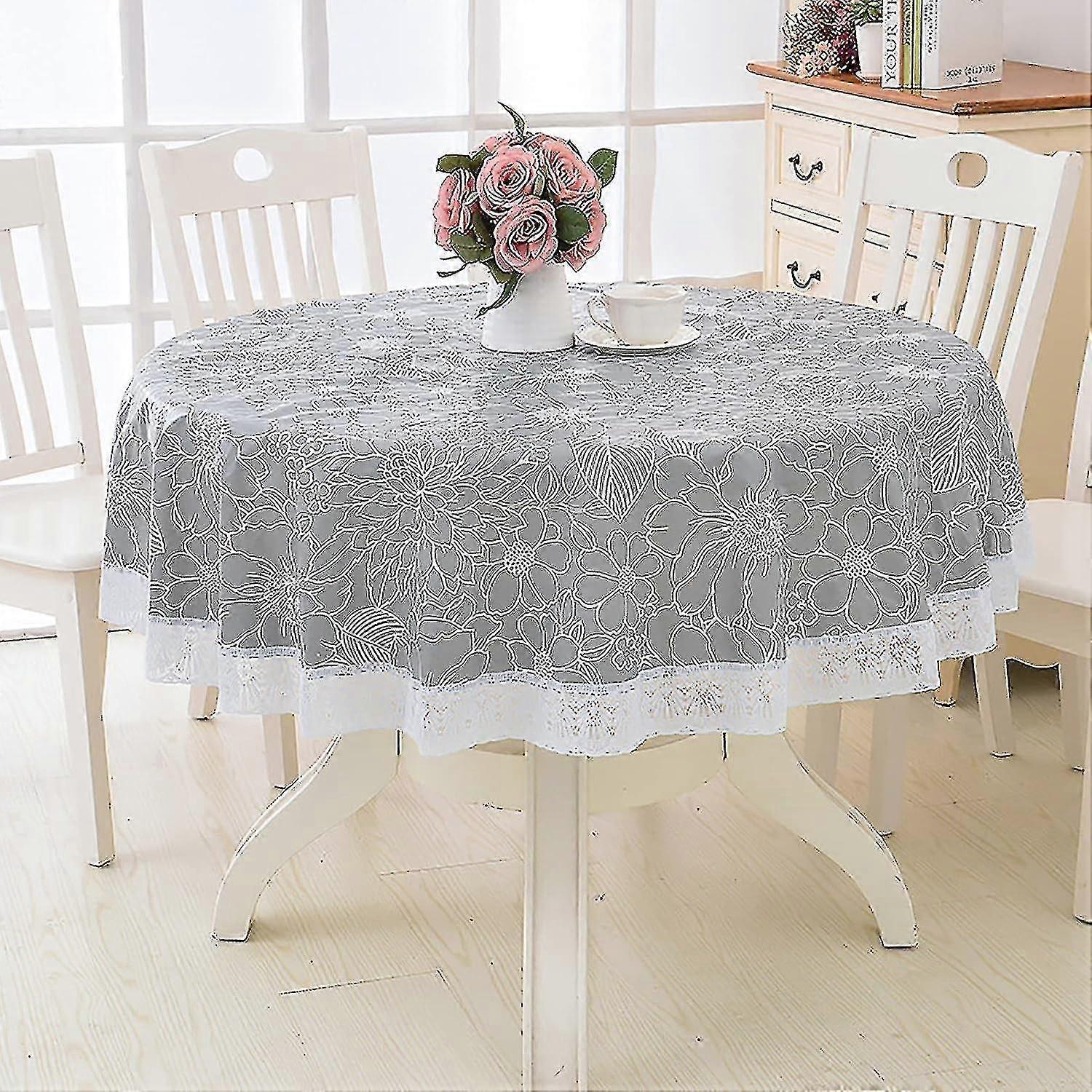 180cm toalha redonda de pvc toalha de mesa, com padrão floral e renda, impermeável mancha resistente