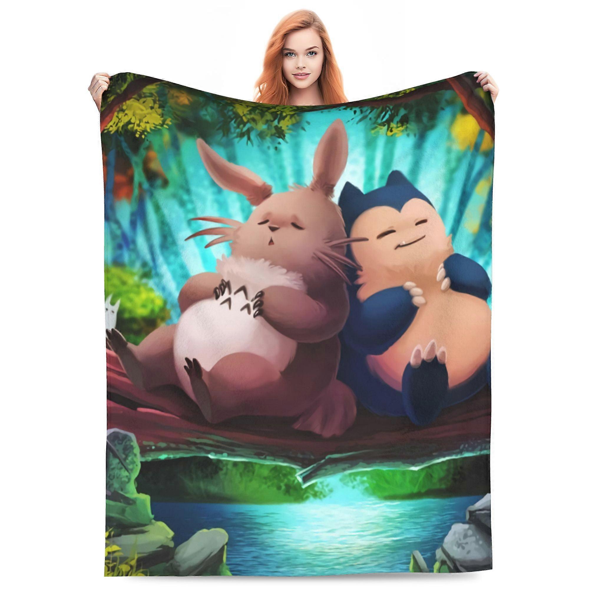 Snorlax Cartoon Blanket dla dzieci Nastolatek Dorosły, Ultra Soft Przytulny Luksusowy Polarowy Koc Do Sofy Rozkładanej Kanapy, Ciepły Flhufhf216
