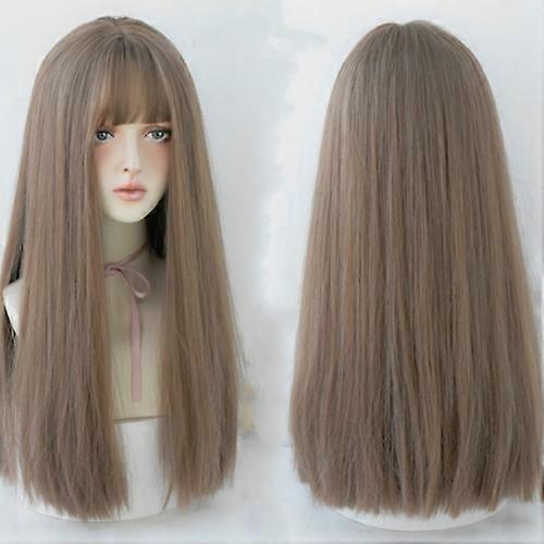 Female Black Long Straight Wig With Air Bangs