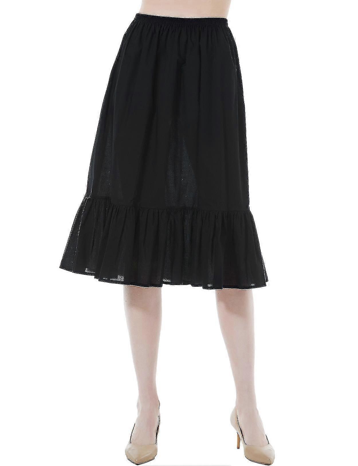 アンダードレスニー女性ハーフスリップアンダースカート綿100%スカートエクステンダーフリル付きAラインペチコート丈ロングサマースカートアイボリーホワイトベージュブラック