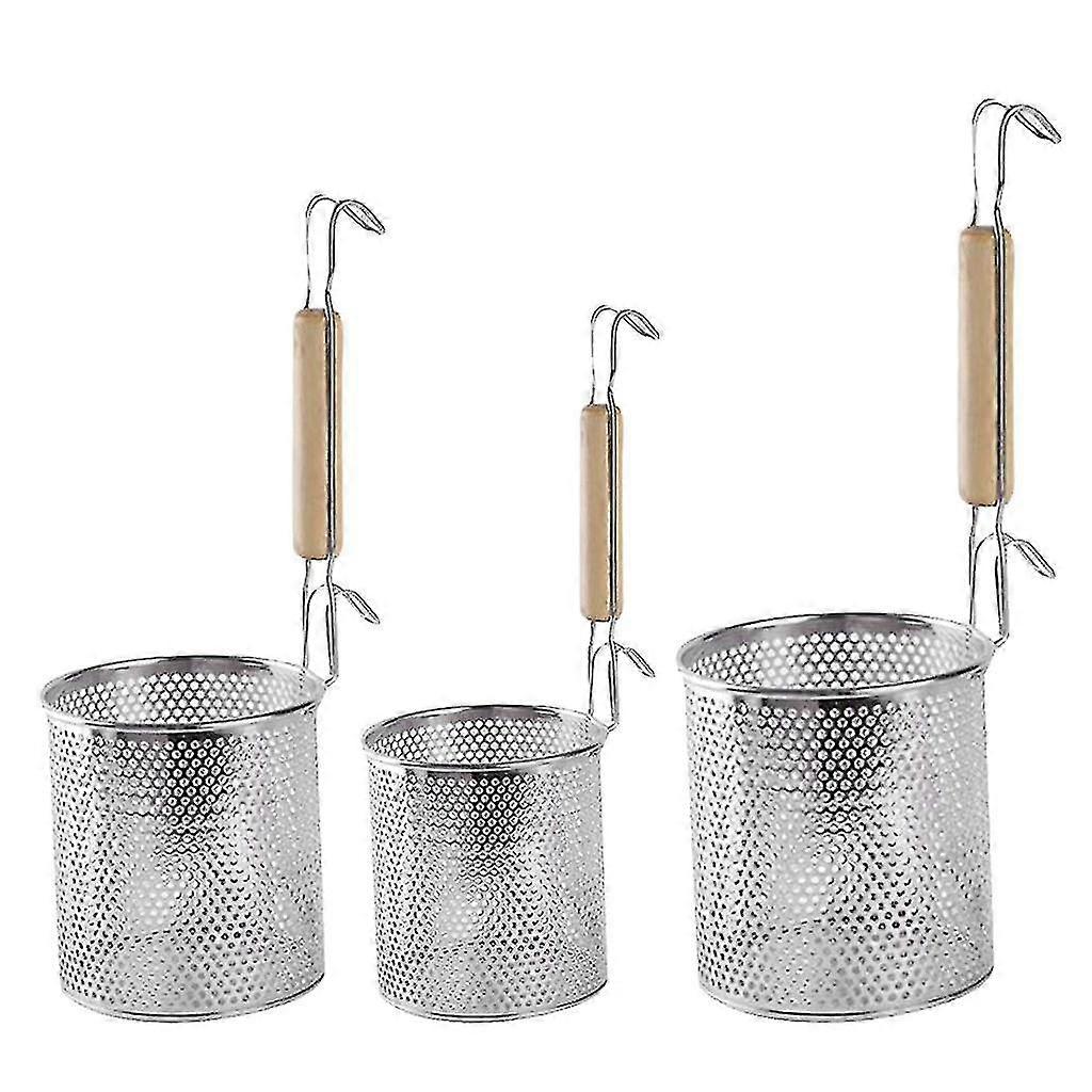 مصفاة طعام المعكرونة من الفولاذ المقاوم للصدأ مع خطاف ومقبض خشبي سلة مصفاة لزلابية أودون الخضار المعكرونة شينهان