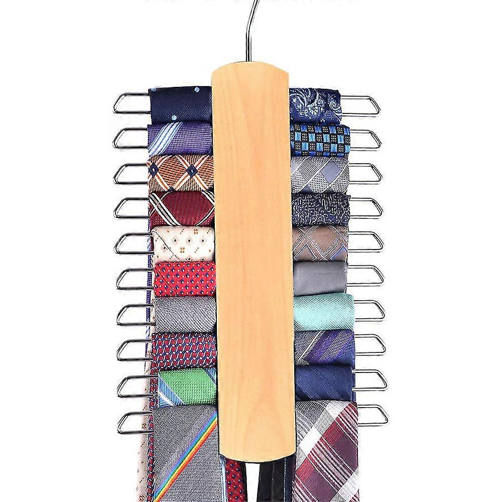 Wooden Necktie And Belt Hanger, Rotating Tie Wooden Stand Center Organizer And Storage Rack With A Non-slip Finish - 20 Hooks