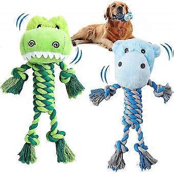 Dog Chew Toy Stuffed Animals, Interactive Dog Rope Toys With Crocodile And Hippo Durable Soft Dog Plush Toys For Small Medium Large Dogs Squeaky Dog
