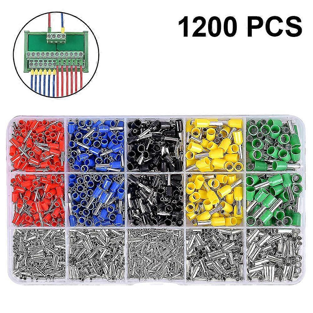 1200 Pcs/lot Electric Wire And Cable Wiring Crimp Terminals Connector Cold Pressed Pre-insulated Sleeve Tube Terminal Box Set