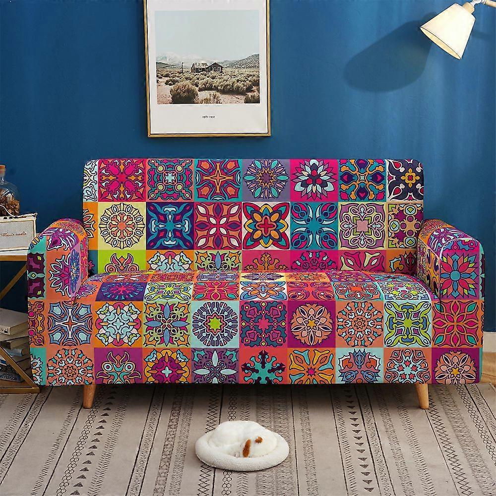 1pc Boho Sofa Cover, Stretch Printed couch