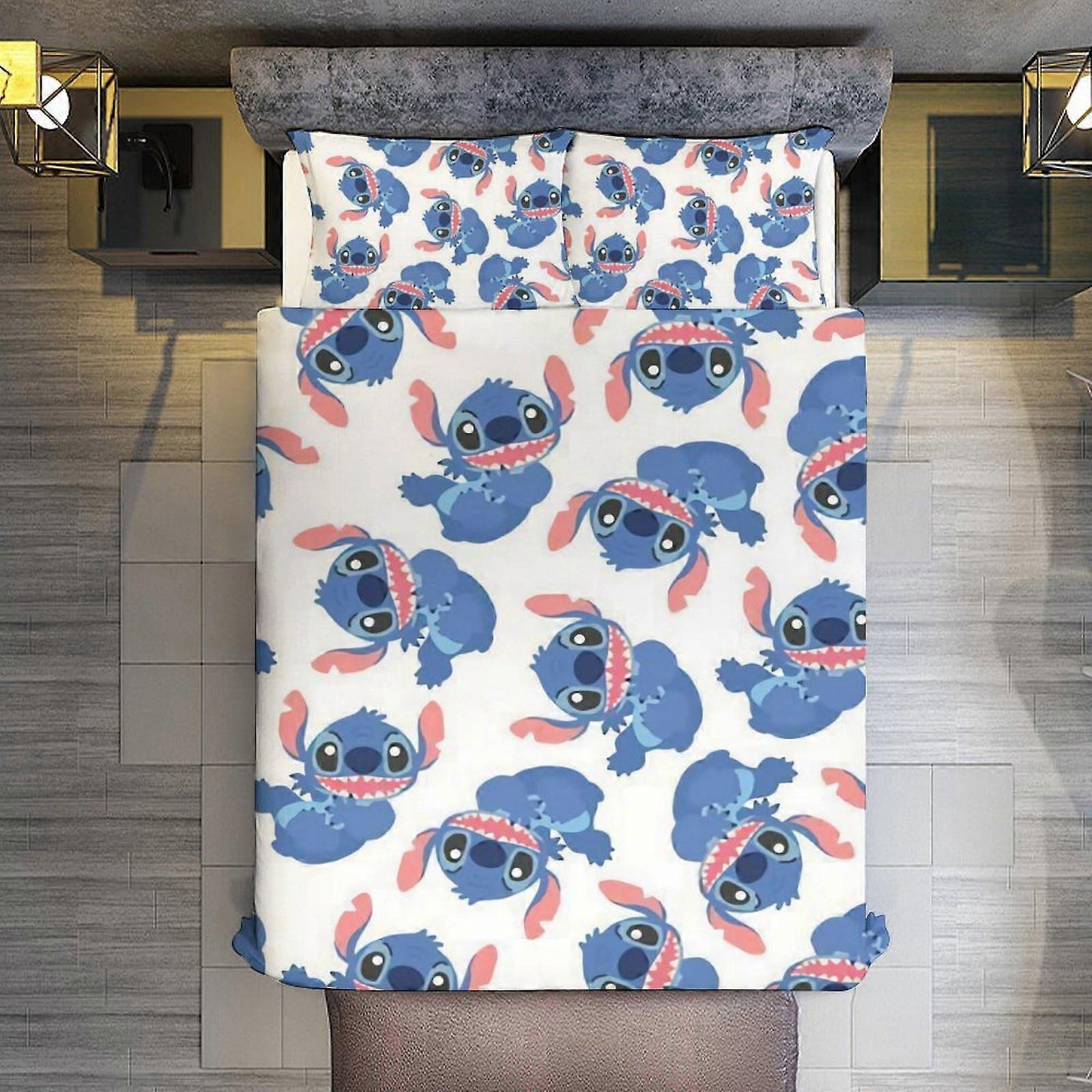 v3580 Lençóis de Cama Roupa de Cama Stich1 Conjunto de Capa de Edredom de 3 Peças Tamanho Completo Super Macio Resistente ao Desbotamento Microfibra 1 Capa com Zíper e 2 Fronhas, Fácil Ca