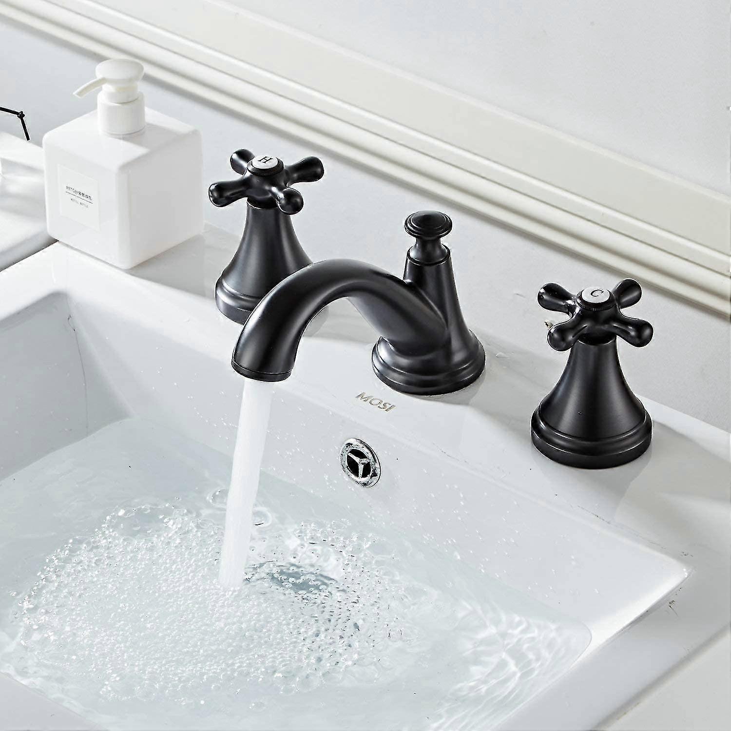 Waschbecken-Mischbatterie, mattschwarz, 2 Griffe, 3 Löcher