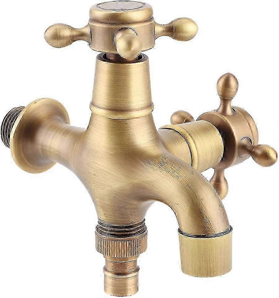 Robinet extérieur de style ancien, robinet d’eau en cuivre rétro de jardin avec double bec, machine à laver à froid simple