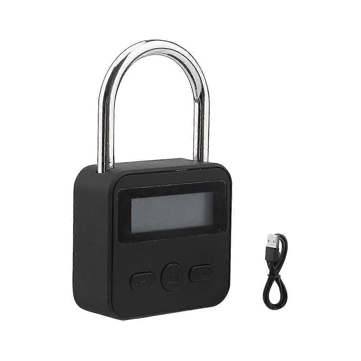 Metall-Timer-Sperre, LCD-Display Elektronische Multifunktions-Timer-Sperre, 99 Stunden maximales Timing, USB wiederaufladbar (schwarz)