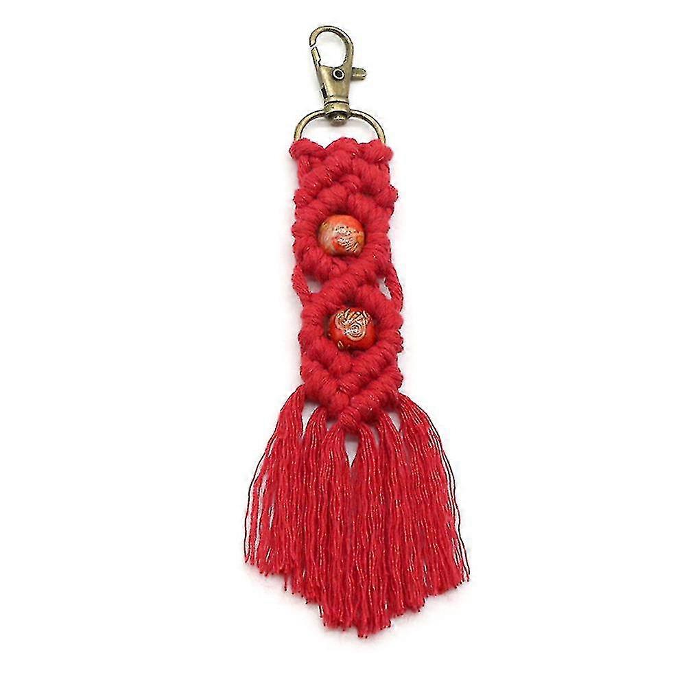 Mini Macrame Keychains Boho Macrame Bag Charms Compatible With Car Key,red