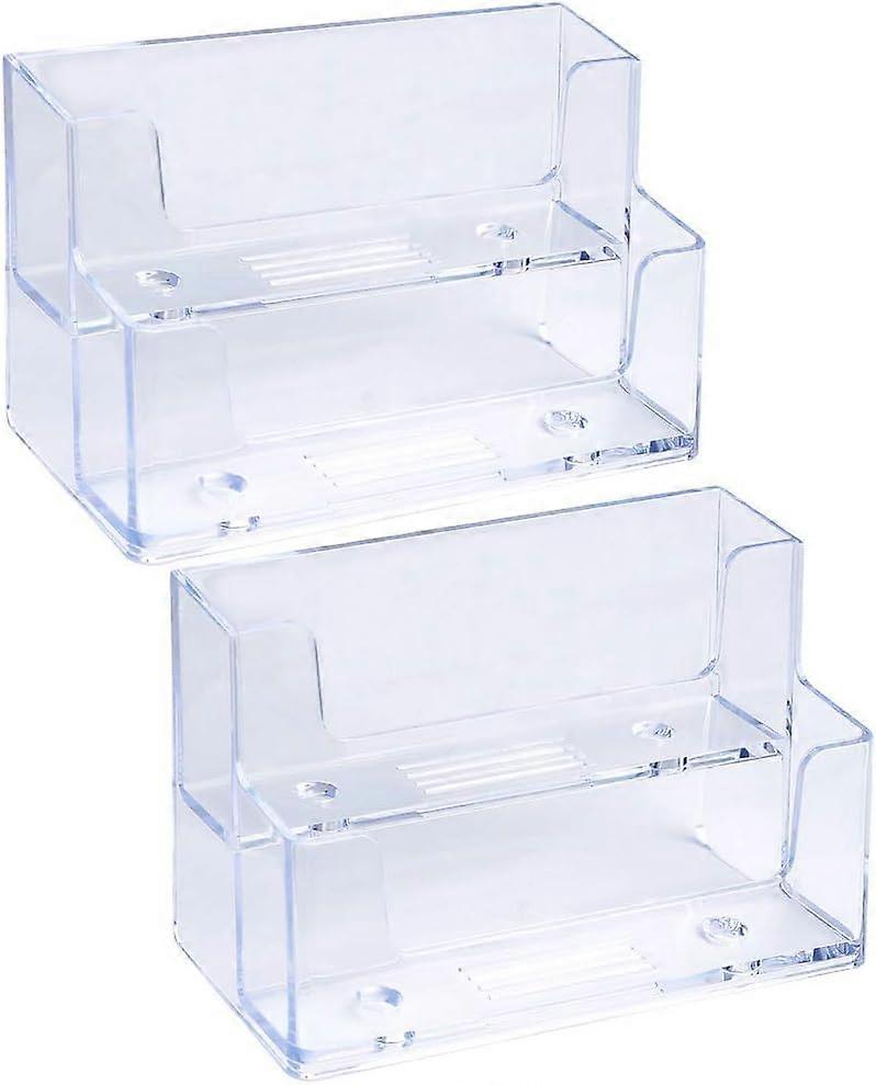 2 Pack Business Card Holders, 2 Tiers Acrylic Card Display Desk Stand Holder for Desk Tidy Home Office Accessories
