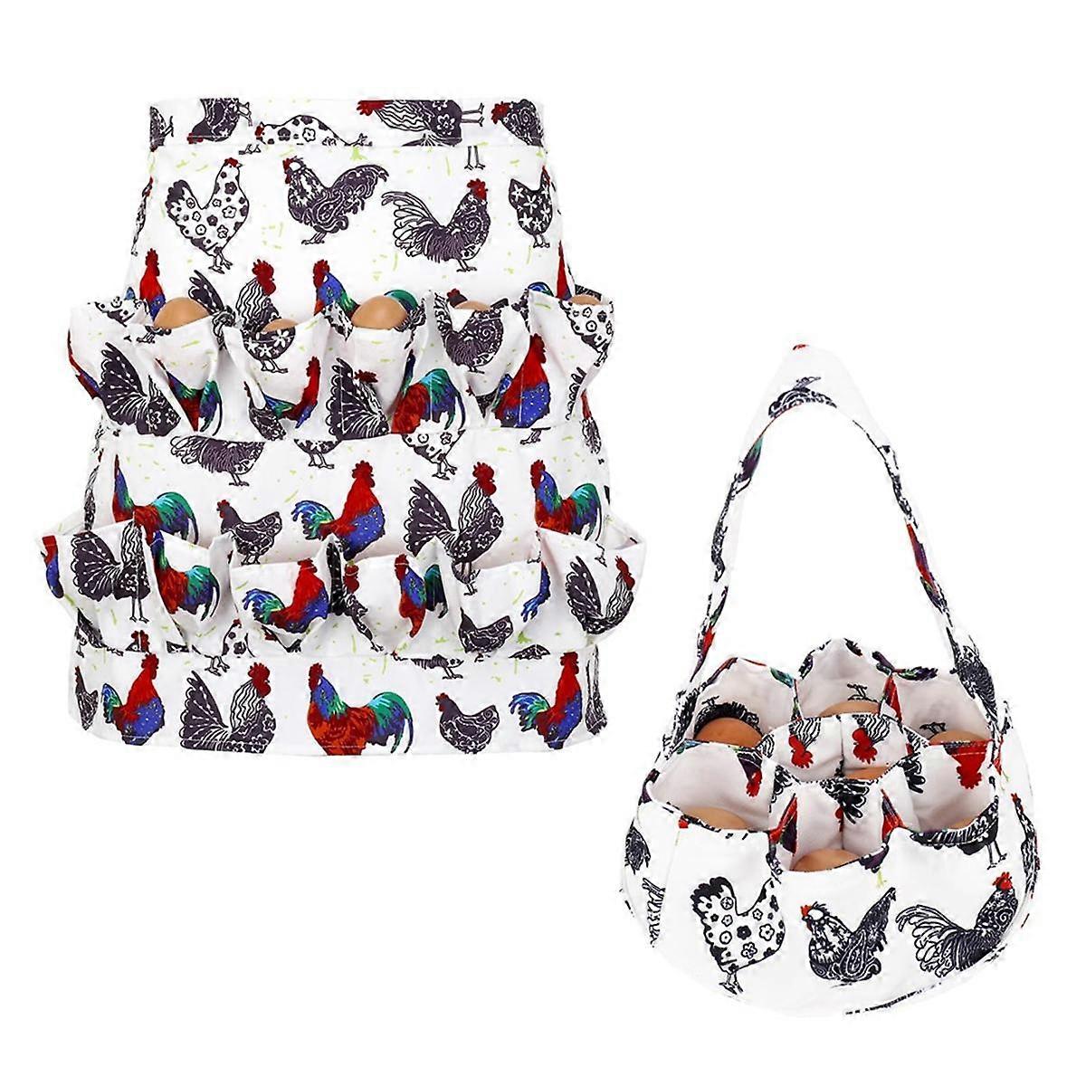 Egg Collecting Apron and Basket, 12 Deep Pockets Chicken Egg Apron and 7 Deep Pockets Chicken Egg Basket