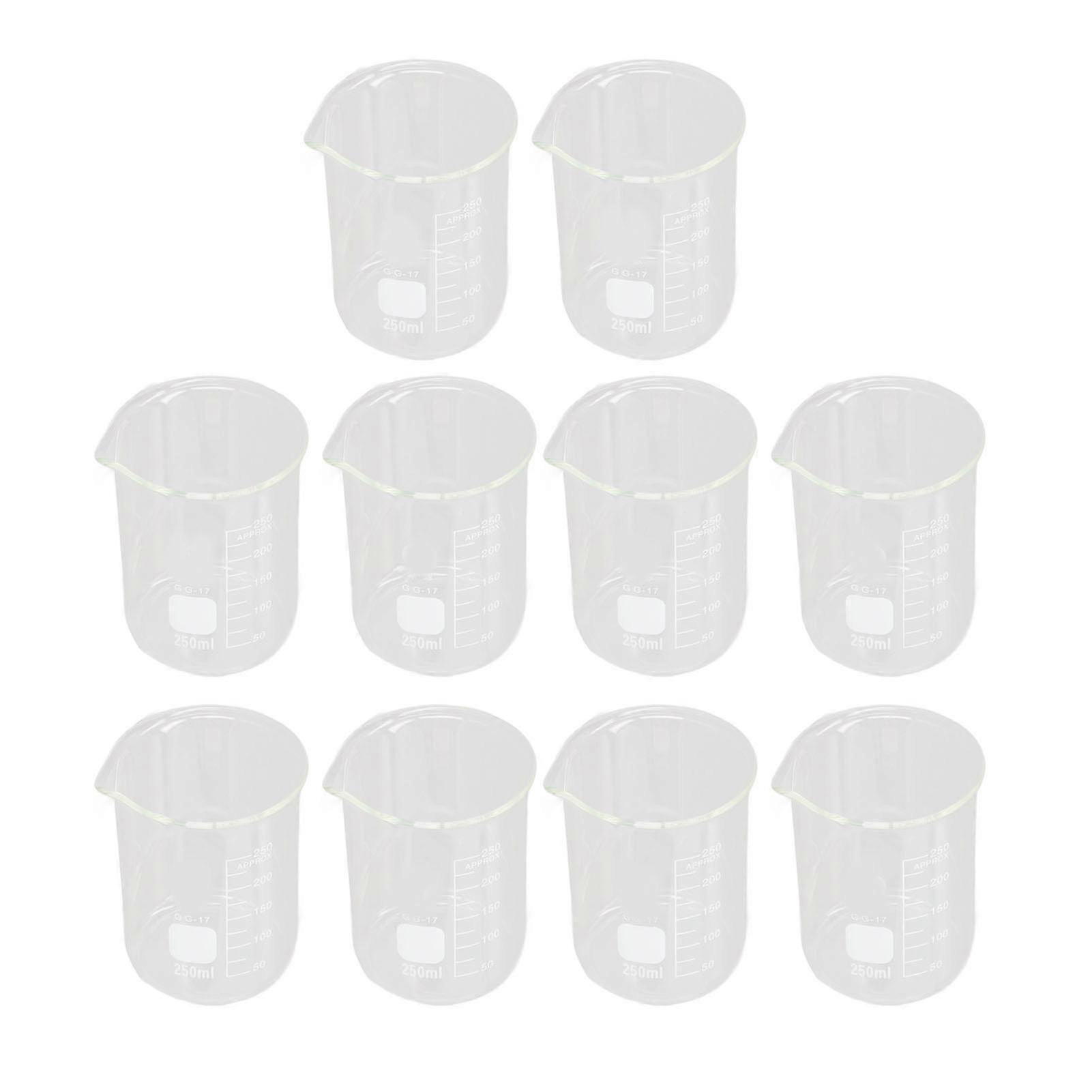 10Pcs Scientific Beaker Glass 250ml Large Capacity Clear Scale Tool Set Kit for Experiment