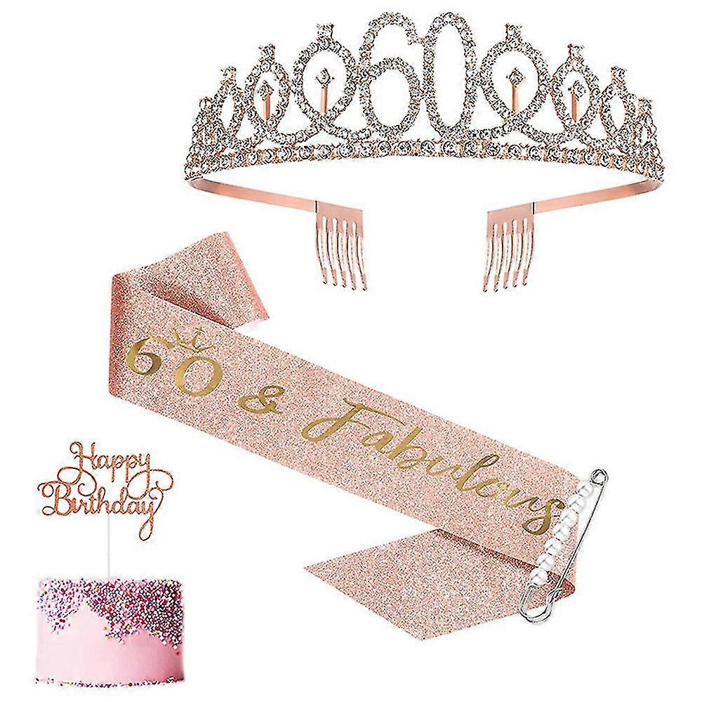 女性 レディース ローズゴールド 60歳の誕生日 サッシとティアラ クラウン 60 & ファビュラス サッシュとティアラ