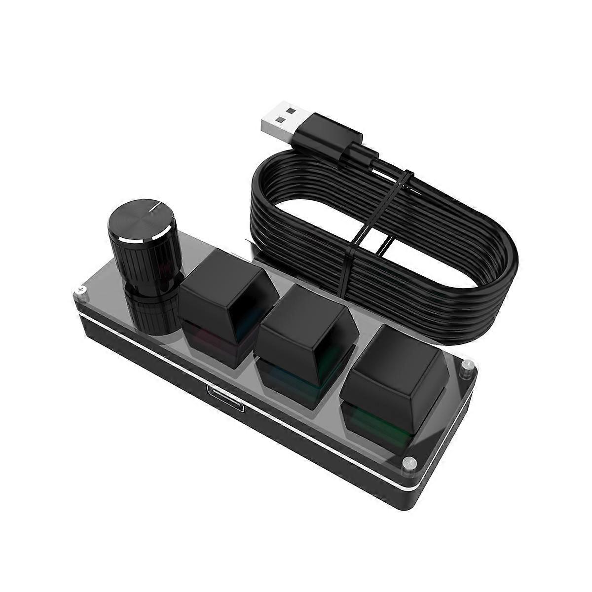 Three Key USB Wired Mini Keyboard Knob Mechanical Keyboard Fast Office Volume Control Keyboard for