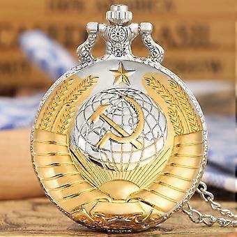 Vintage USSR Soviet Badges Sickle Hammer Pocket Watch Necklace Pendant Chain Quartz Clock Fashion Emblem Women Men Gift