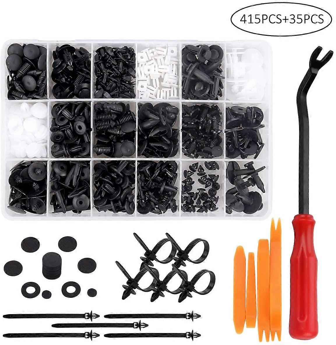 415 Pcs Plastic Rivet Clips, Plastic Rivet Protector Fastener, Universal Black White Car Clips with Storage Box and Installation Tool