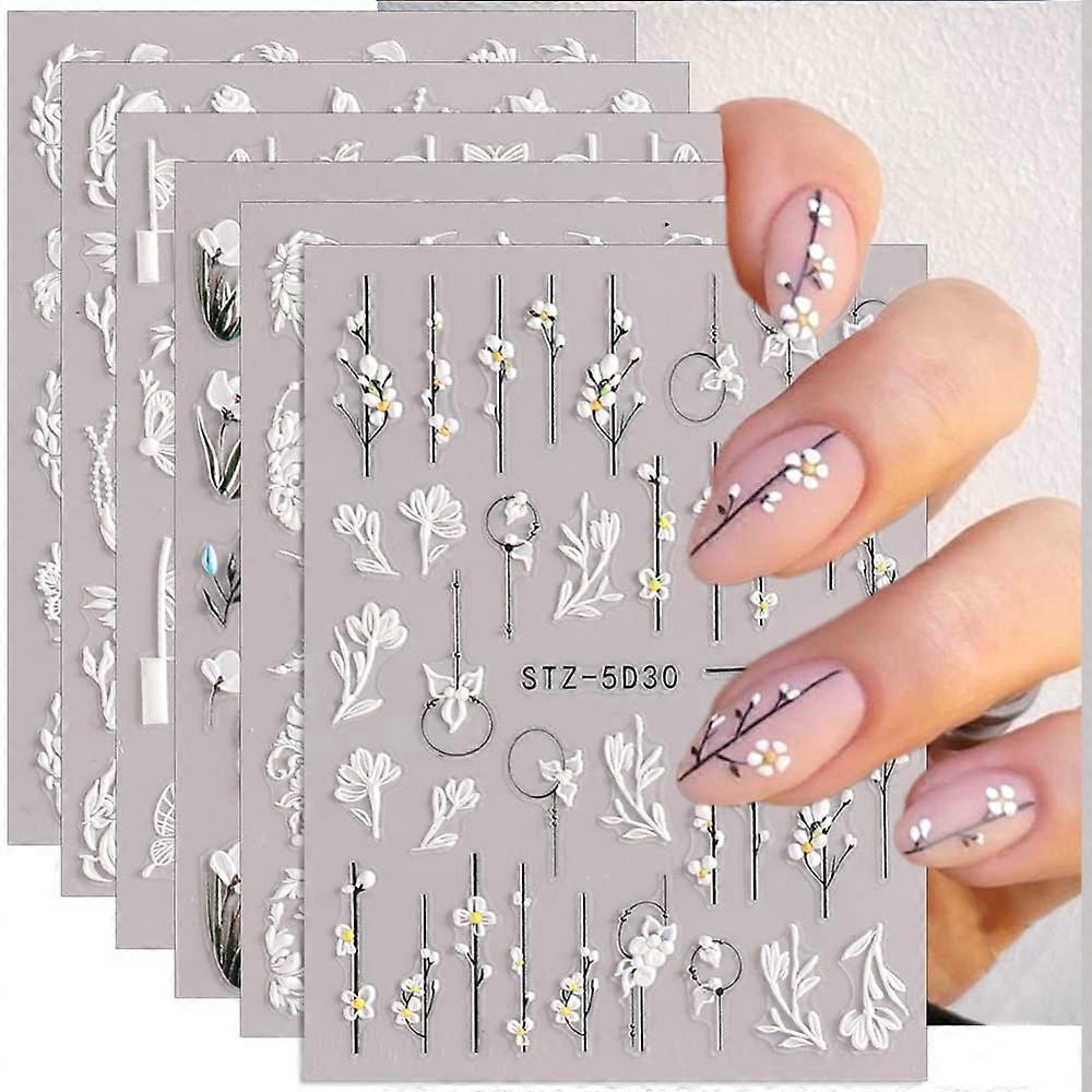 5D geprgte Blumen Nagelaufkleber fr Acrylngel, 6 Bltter gravierte Blume  Nagelaufkleber Frhling Sommer Nailart Zubehr franzsische Tipps  Nageldesigns | Fruugo DE