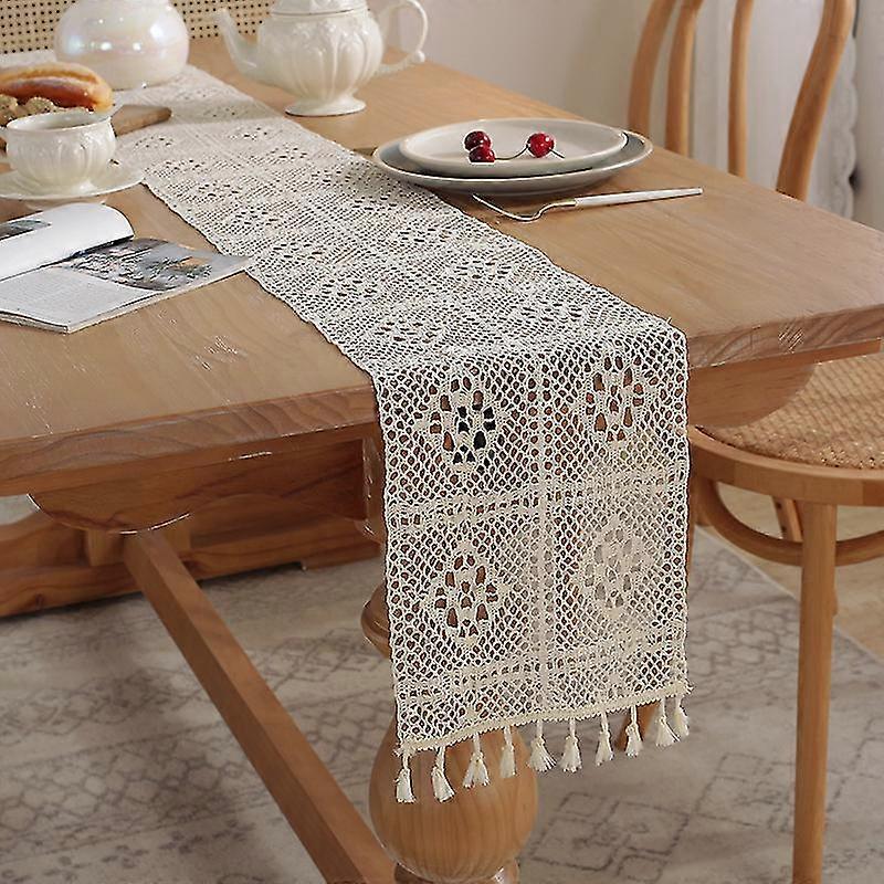 Lace Table Runner, Hollow Symmetrical Checkered Table Runner