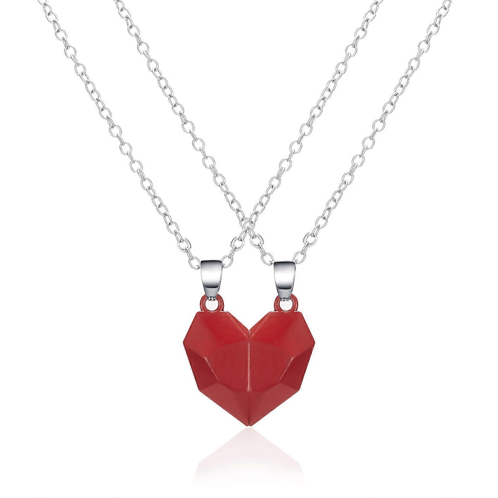 Colares pendentes de coração - Colares magnéticos do amor do casal, conjunto de colar de prata de 2 peças com comprimento de corrente ajustável