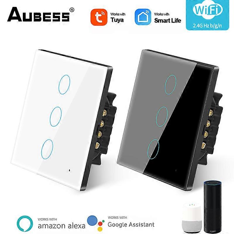 Aubess Wifi EUウォールタッチスイッチスマートライトスイッチ1-4ギャングが必要中性線TuyaスマートライフアプリサポートAlexa Googleホーム